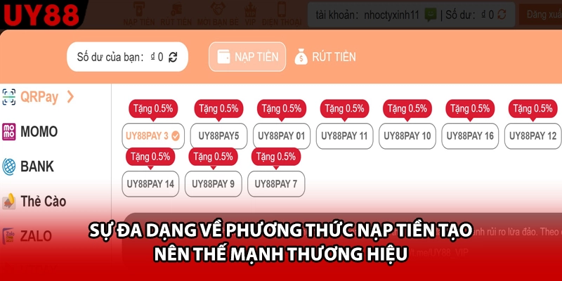 Sự đa dạng về phương thức nạp tiền tạo nên thế mạnh thương hiệu